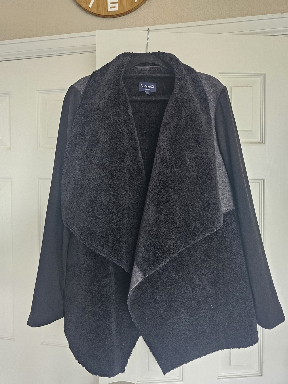 Splendid Women's Black Faux-Shearling Draped Jacket